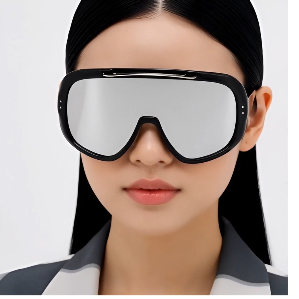 Sunglasses Silver Mirrored Lens Oversized Fashion Wrap Around UV400 Women Shades